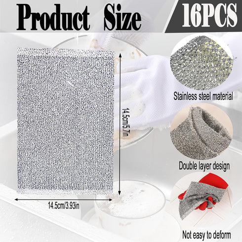 16PCS Multifunctional Non-Scratch Wire Dishcloth, Wire Dishwashing Rags for Wet and Dry,Reusable Cleaning Wipes for Cleaning Dishes, Cooktops, Gri...
