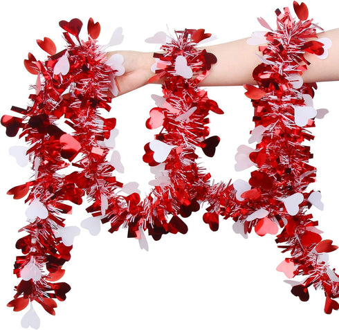 LOMIMOS 32.8 Ft Valentine's Day Tinsel Garland,Shiny Hanging Decor for Wedding Engagement Anniversary Party Supplies(Red White)...