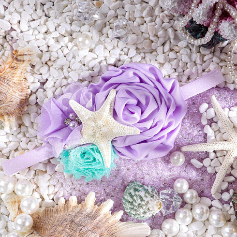 YanJie Mermaid Headbands Baby Girl Bows Starfish Baby Girl Hair Accessories for Party Lavender Headbands Newborn Bows Aqua Glitter Mermaid Accesso...