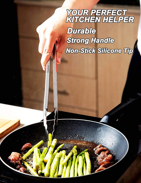 Anaeat Premium Sturdy Barbecue Tongs for Kitchen Grill & BBQ - 7,9,12 Inch Non-Slip Stainless Steel Locking Tongs Heat Resistant for Grilling, Coo...