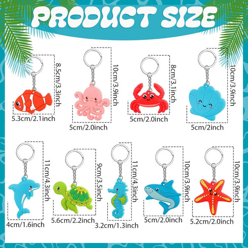 Yinkin 36 Pcs Summer Party Keychains Beach Flamingo Pineapple Turtle Surfboard Keychain for Kids Summer Pool Theme Party Favor Luau Tropical Hawai...