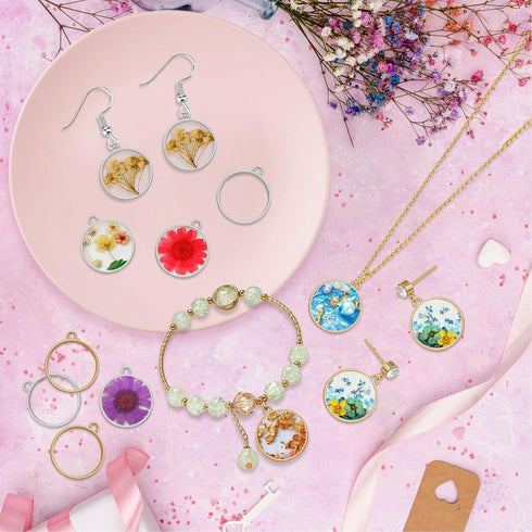 80pcs Open Bezels for Resin,Hollow Frame Pendants Open Back Frame Pendant Round Open Back Bezel Resin Casting Frame Pendant for Pressed Flower, Ea...