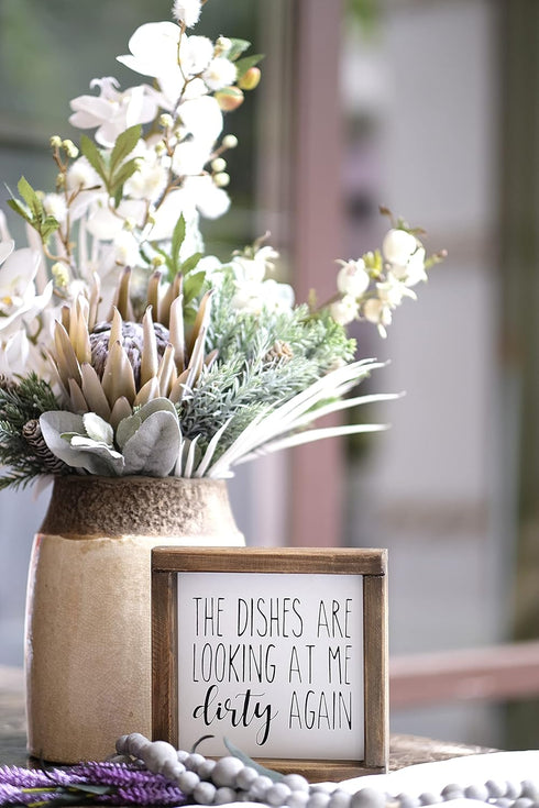 Lavender Inspired The Dishes are Looking at Me Dirty Again -Funny Kitchen Signs-Mini Farmhouse Framed Kitchen Decor-Tiered Tray Sign-Kitchen Count...