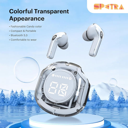 Crystal Earbuds (Baby Blue) - Dive into a World of Color and Sound with Chic Pastel Hues & Transparent LED Display Case - Premium Wireless Audio E...