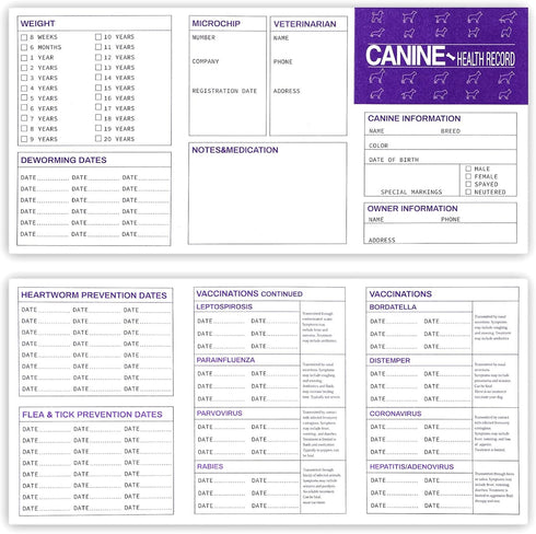 Eaasty 48 Pack Dog Vaccine Record Book Puppy Vaccination Record Card Foldable Puppy Vaccines Shot Record Canine Health Record Booklet Dog Nursing ...