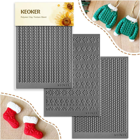 Keoker Polymer Clay Texture Sheet Christmas, Christmas Clay Texture Mat for Making Earrings Jewerly, Christmas Polymer Clay Earrings Tools (Style ...