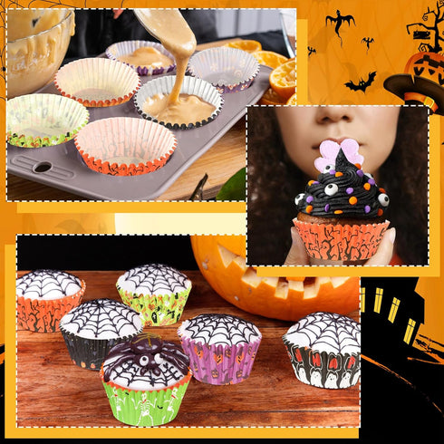 SANNIX Halloween Cupcake Liners,450pcs Ghost Pumpkin Spider Baking Cups Cupcake Wrappers Paper Wraps Muffin Liners for Halloween Party Candy Cake ...