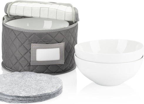 Stack Store Plus More China Storage Quilted Case for Dessert Plate, Bowls, Small Plate or Saucer - 8" W x 6" H - Gray - Includes 12 Felt Separator...