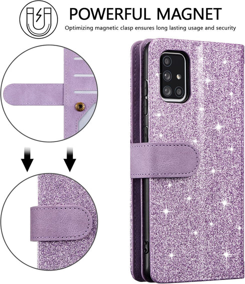 EYZUTAK Wallet Phone Case for Samsung Galaxy A51(4G), Retro Matte 9 Card Holder Slots Zipper Pocket Case PU Leather Magnetic Closure Kickstand wit...