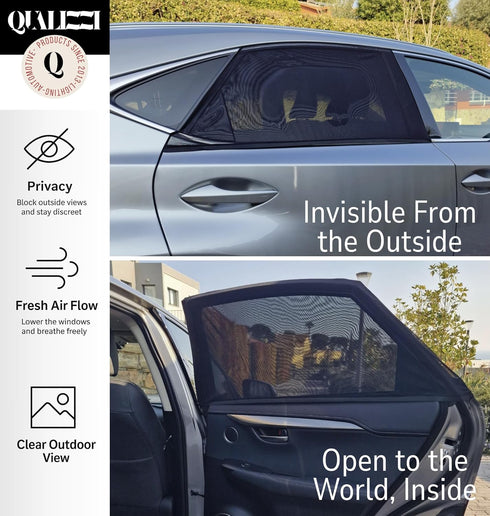 XXL/Car Side Window Shades for SUVs (12 Sizes) - Baby Protection from Sun, Heat, Bugs & Privacy, Double-Layered Stretchy Mesh Screens, 2-Pack by Q...