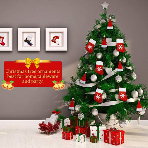 40 Pcs Christmas Silverware Holders 20 Santa Hats Pocket Tableware Holder 20 Christmas Socks Flatware Non Woven Fabrics Knife Fork Bags Cutlery Or...