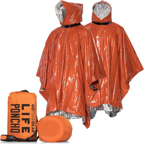 Go Time Gear Emergency Survival Life Poncho 2 Pack - Thermal Use in Camping, Survival Gear - Includes Whistle & Paracord...