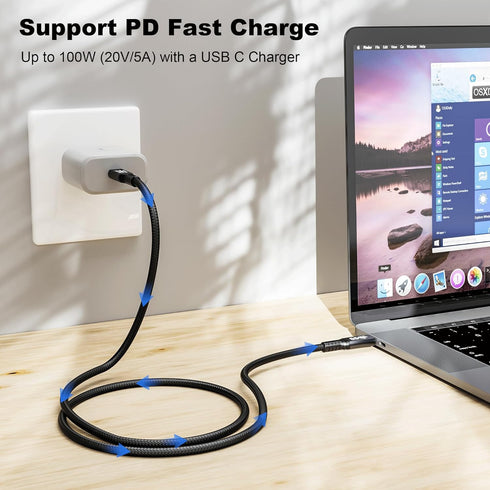 10FT USB-C 3.1 Gen 2 Cable 10Gbps Data Transfer, 60Hz Video Output, 4K Display,100W(5A),USB C Video Monitor Cable 100W PD Fast Charging Compatible...
