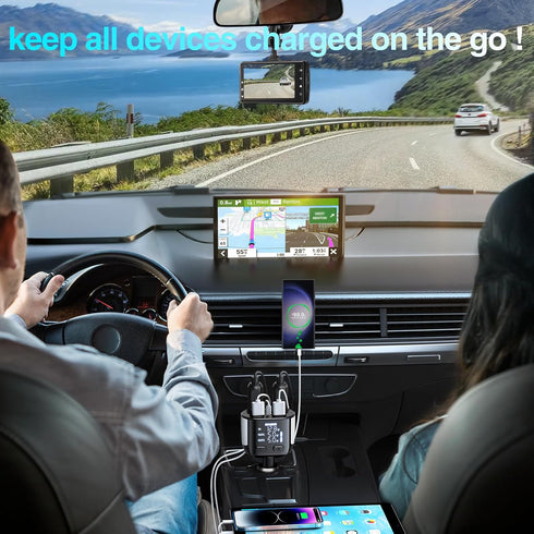 2 Sockets Cigarette Lighter Splitter with Large Voltmeter, BUVAYE 5 in 1 Fast Charge USB C Car Charger Adapter, Dual Car Cigarette Lighter Adapter...