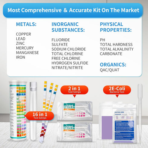 Accevo 20 in 1 Complete Drinking Water Test Kits, 125 Strips-Well, Tap, Home, City Water Testing Strip for Lead, Chlorine, Hardness, Iron, Fluorid...