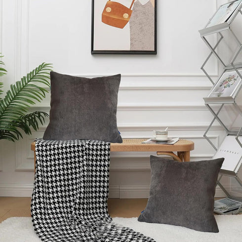 2 pcs Pack Throw Pillow Covers Corduroy Solid Soft Chestnut Brown 18x18 Inch Decorative Pillow Cases Chocolate Dark Brown for Couch Living Room So...