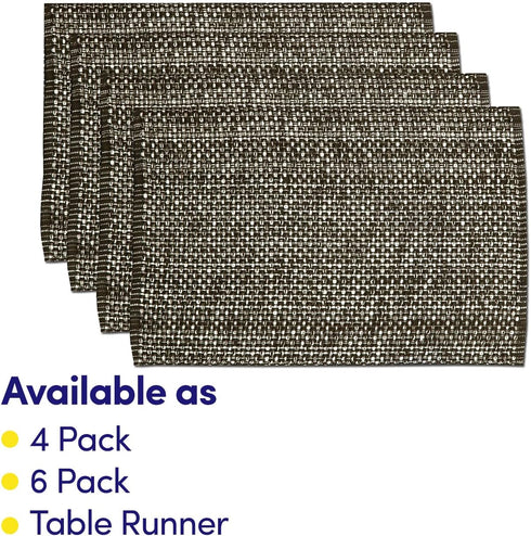 Sweet Home Collection 100% Cotton Placemats for Dining Room Rectangle Two Tone Woven Fabric 13" x 19" Soft Durable Table Mat Set, Set of 6, Chocol...