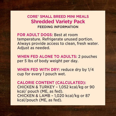 Wellness CORE Natural Grain Free Mini Meals Shredded Variety Pack, 3-Ounce (Pack of 12)...