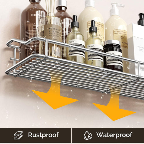 Orimade Bathroom Shelf Organizer Shower Caddy Storage Kitchen Rack with Traceless Transparent Adhesive No Drilling SUS304 Stainless Steel, 15.75 i...