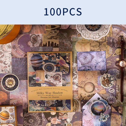 100Pcs Scrapbook Craft Paper Kit for Scrapbook Journaling Supplies,Scrapbook Space Stickers Aesthetic for Scrapbooking Supplies,Bullet Junk Journa...