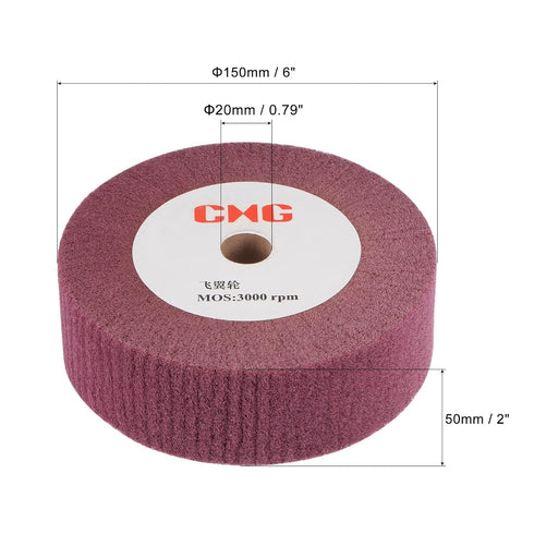 uxcell 150mm x 50mm 320 Grit Non-Woven Polishing Burnishing Wheel Nylon Wire Drawing Abrasive Flap Wheel for Stainless Steel Copper Red...