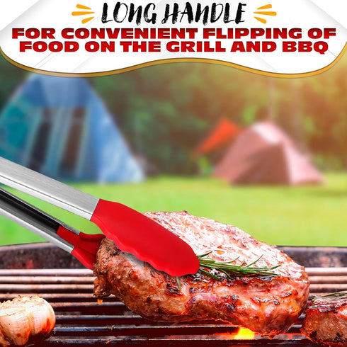 Extra Long Tongs for Cooking & Grilling 17.3" - Heat-Resistant Kitchen Tongs with Silicone Tips for Convenient Flipping Food on BBQ - Stainless St...