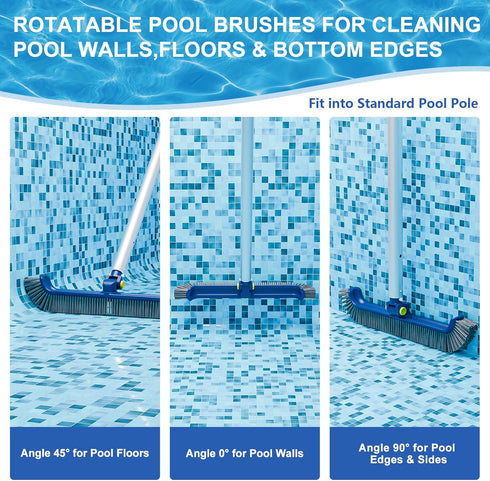 Pool Brush with Rotatable Handle,17.5" Pool Brush Head for Inground Pools, Above-Ground & Vinyl Pools, Heavy-duty Pool Brushes for Cleaning Pool W...