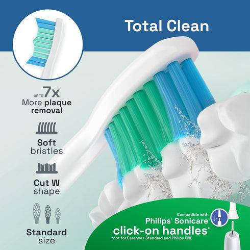 Brushmo Total Clean Replacement Toothbrush Heads, Compatible with Philips Sonicare Click-on Electric Toothbrush Handles, 8 Standard Replacement He...