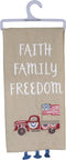 Primitives by Kathy Patriotic Embroidered Dish Towel, 20"x 26", Faith Family Freedom...