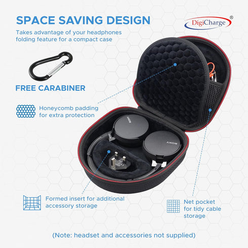Digicharge Carry Case for Sony WH-CH520 / WH-CH510 / MDR-ZX110, JBL Tune 520BT / 510BT Headphones Wireless Bluetooth Flat Folding On-Ear, Protecti...