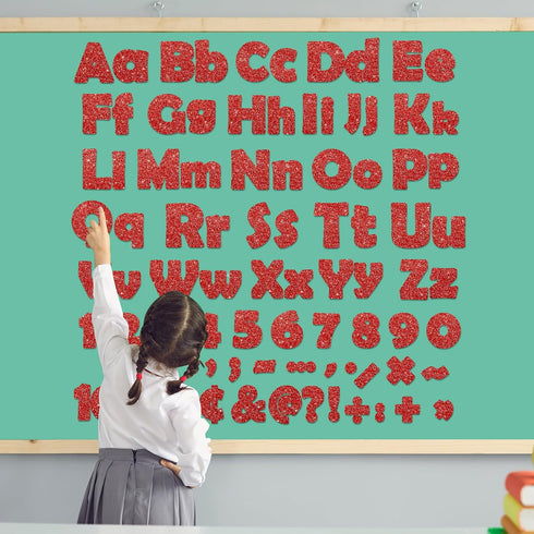260Pcs Glitter Red Bulletin Board Letters for Classroom 4” Letter Combo Pack Set Numbers Alphabet Poster Board with Adhesive Dots Punctuation Symb...