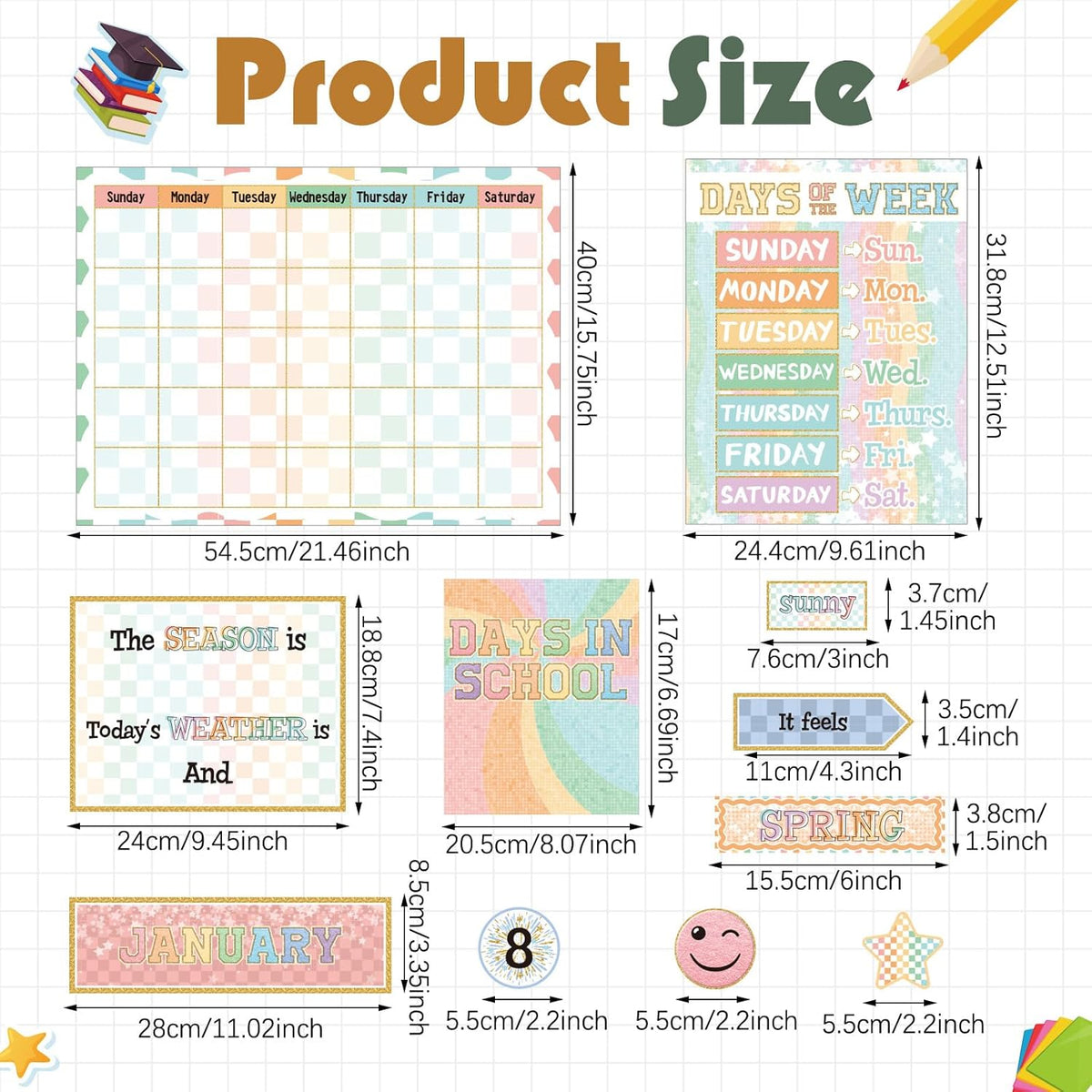 162 Pcs Pastel Checkerboard Classroom Calendar Bulletin Board Set for ...