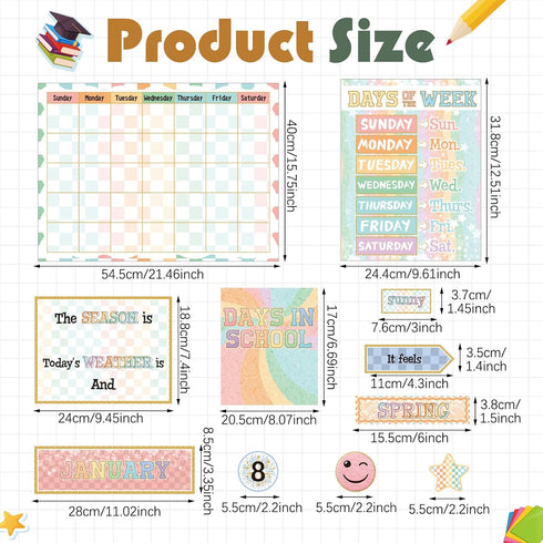 162 Pcs Pastel Checkerboard Classroom Calendar Bulletin Board Set for Teachers Seasons Weather Days of the Week Chart Bulletin Board Calendar Set ...