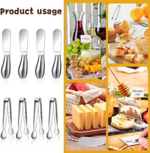 Spreader Knife Set,8-Piece Cheese and Butter Spreader Knives,Mini Serving Tongs,Stainless Steel Multipurpose Butter Knives Used for Cheese, Cold B...