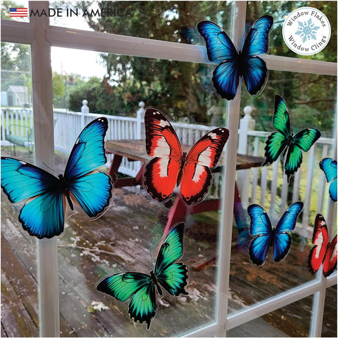 Butterfly Window Clings (36 pcs), Large Decals for Glass, Blue, Red, Orange, Teal, Anti Collision, Decorative, Reusable, Fade Resistant, Indoor Us...
