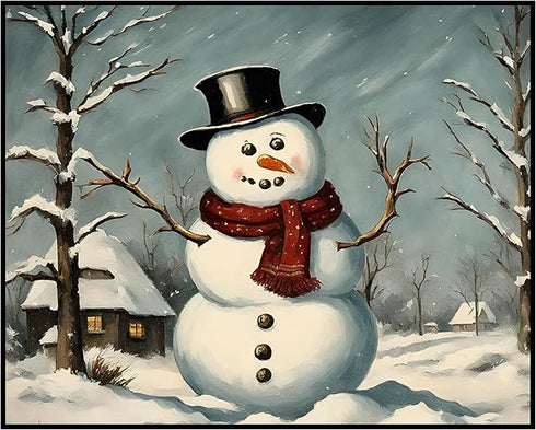 Posterizer 1 pcs-cute snowman in snowy wintery nature 6-Holiday Poster Collection-Landscape & Nature Art-Living Room Bedroom Decor- unframed wall ...