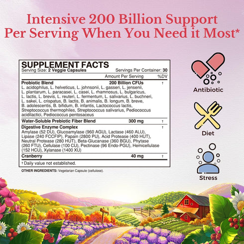 VITALITOWN Women’s Probiotics | 200 Billion CFUs 30 Strains | 60 ct | Shelf Stable, Acid Resistant | Replenish Good Bacteria, Intensive Digestive ...