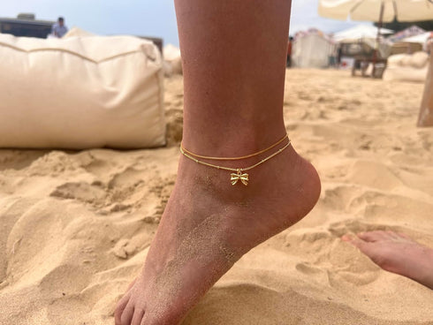 Gold Ankle Bracelets for Women, Dainty 14k Gold Anklets for Women Waterproof Gold Layered Box Chain Bow Charm Anklet Adjustable Herringbone Anklet...