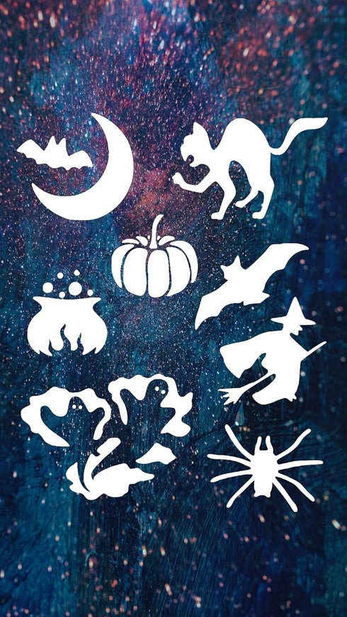Reusable Halloween Theme Stencil 8.5" x 11" - Bat, Cat, Pumpkin, Witch Design for Spooky Crafts...