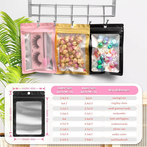 FUNFERY 100 Pack Mylar Resealable Bags Foil Packaging Bags with Clear Window,Zipper Pouch Smell Proof Bags for Food Storage,Cookies,Sample,Small B...