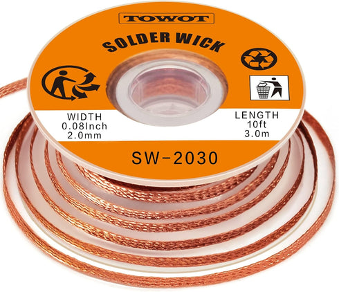 TOWOT Solder Wick Braid With Flux No-Clean Electronic, Desoldering Wick Braid Remover.Desolder Soldering 2mm W 0.08'' L 9.8'...