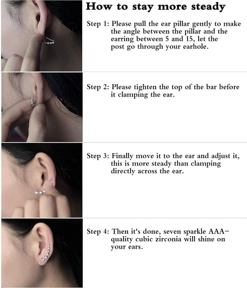 Earring for Women Cartilage 7 Crystals Ear Cuffs Hoop Climber S925 Sterling Silver Earrings with Cubic Zirconia CZ Hypoallergenic Piercing Gifts f...