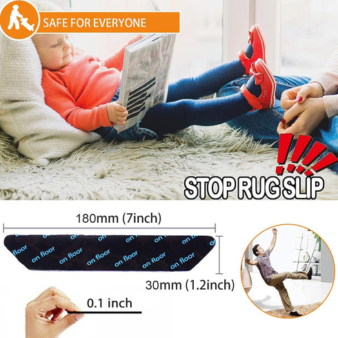 8 pcs Rug Tape, Non Slip Reusable Washable Rug Grippers for Area Rugs, Floor Mats, Hardwood Floors, Tile Floors, Linoleum, Carpets, Black (not App...