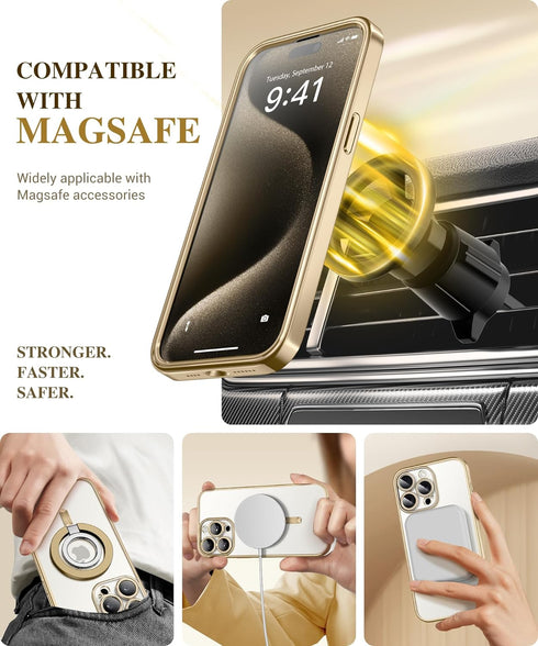 BERFY Magnetic for iPhone 15 Pro Max Case, Compatible with Magsafe, Built-in 9H Tempered Glass Screen Protector & Full Camera Protection, Full Bod...