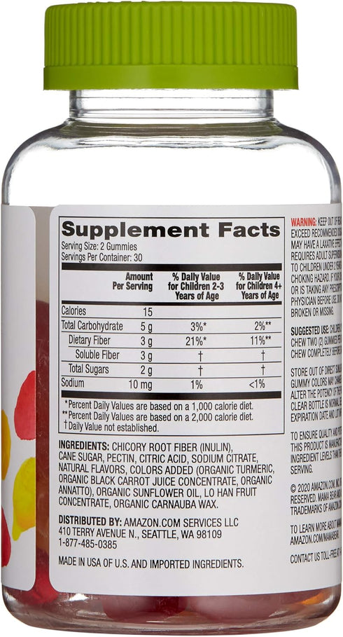 Amazon Brand - Mama Bear - Kids Fiber Gummies - Supports Digestive Health, Orange, 60 Count...