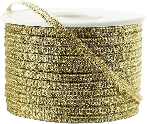 Nylon Taffeta Metallic Ribbon, 100 Yards, 1/8-inch - Gold...