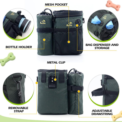 POPMISOLER Dog Treat Training Pouch for Dog Training with Poop Bag Dispenser and Multiple Pockets, Dog Walking Bag Adjustable Waist Belt Clip Shou...