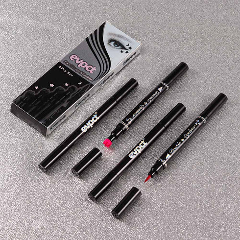 Eyelid Color Set, 4pcs Liquid Eye Liner with Stars, Flowers, Hearts & Moon Face Stamps, Purple, Blue, Red, Pink - Waterproof, Long Lasting, Matte ...