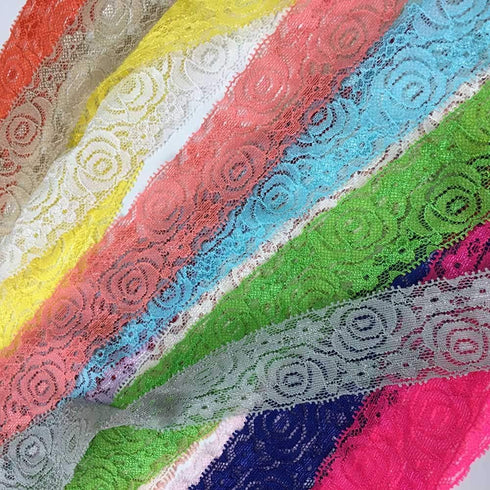 19 Colors Tulle Elastic Stretch Lace Trim Floral Pattern Lace Ribbon for Garment,Crafts and Gift Wrapping (1.57 inches Wide, 19 Yards)...