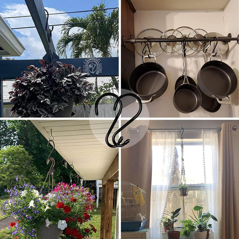 HiGift 6 Inch Large S Hooks for Hanging Plants, Non Slip Vinyl Coated S Hooks Heavy Duty, Metal Black Closet Hanger Hooks for Hanging Plant Jeans ...